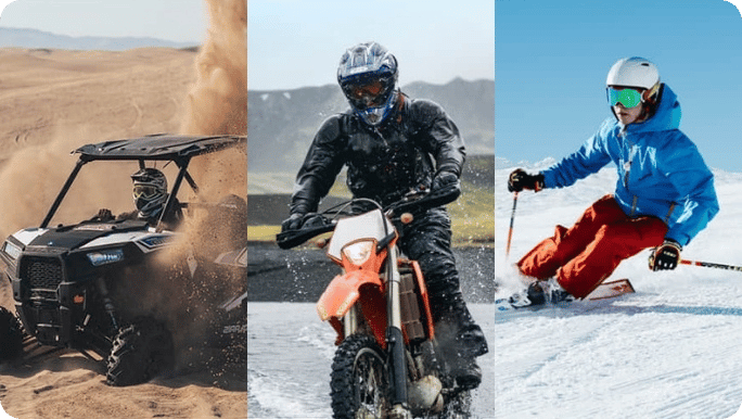 Asmax helmet intercoms for UTV off-road driving, dirt bike riding, and skiing