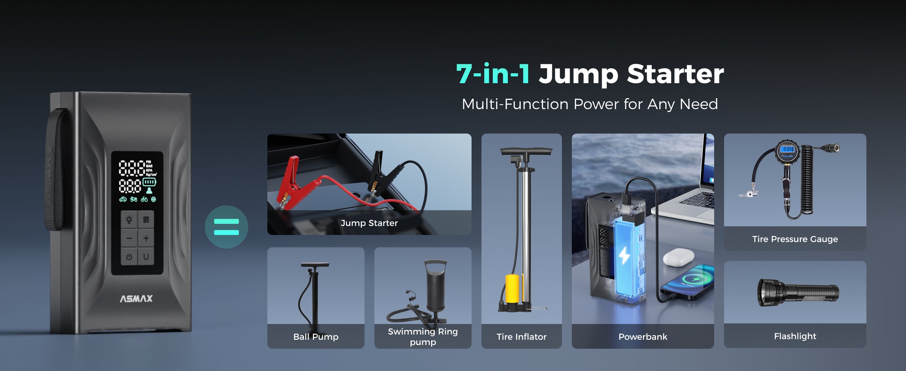 ASMAX T20 all in one jump starter and power bank device