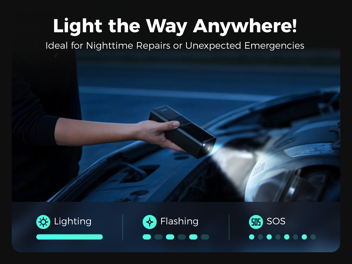 ASMAX T40 emergency light and SOS mode for nighttime roadside repairs